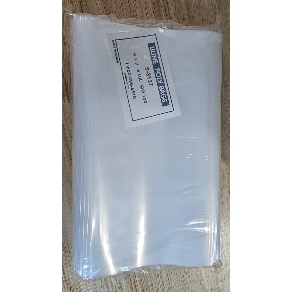 100 Uline S-3137 4 Mil 4"x7" Clear Poly Bags Sleeves NEW